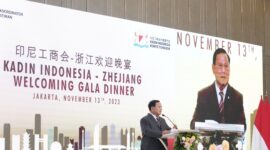 Menteri Pertahanan Prabowo Subianto di acara Kadin-Zhejiang Welcoming Gala Dinner yang digelar di Jakarta. (Dok Tim Media Prabowo Subianto)
